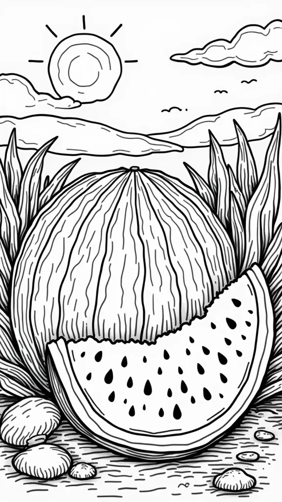 coloring page of a watermelon